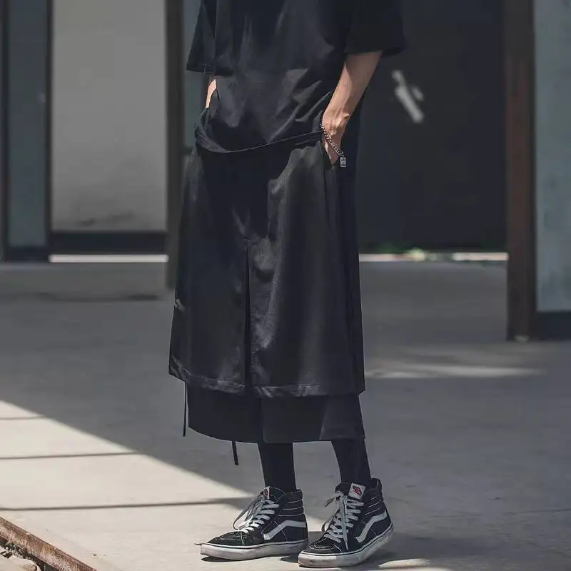 

Men's Casual Pants Spring, Summer, And Autumn Wide-Leg Men's Casual With Ribbons, Large Size, Loose, Dark Style Samurai Cropped