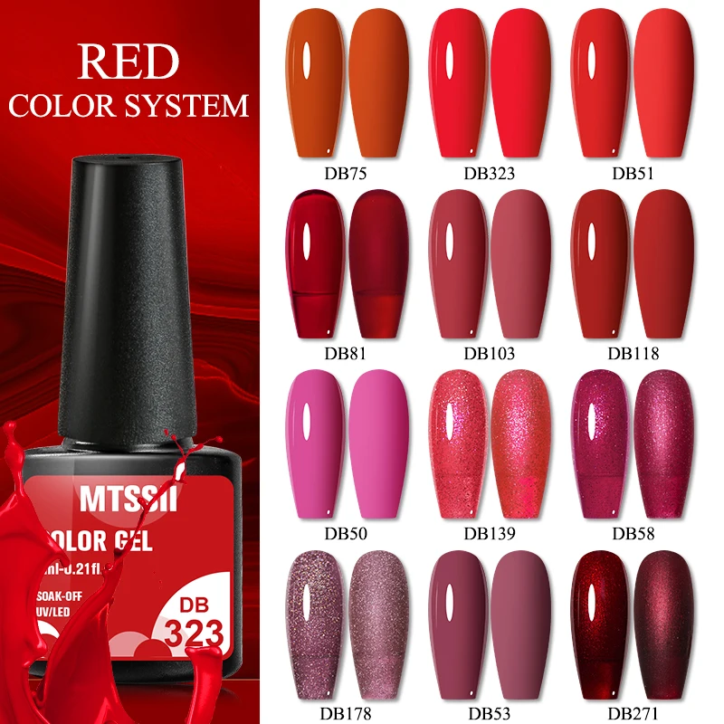 Mtssii 6ML Nail Gel Polish Red Series Glitter Sequins All For Manicure Semi Permanent Soak Off UV LED Nail Art Gel Polish