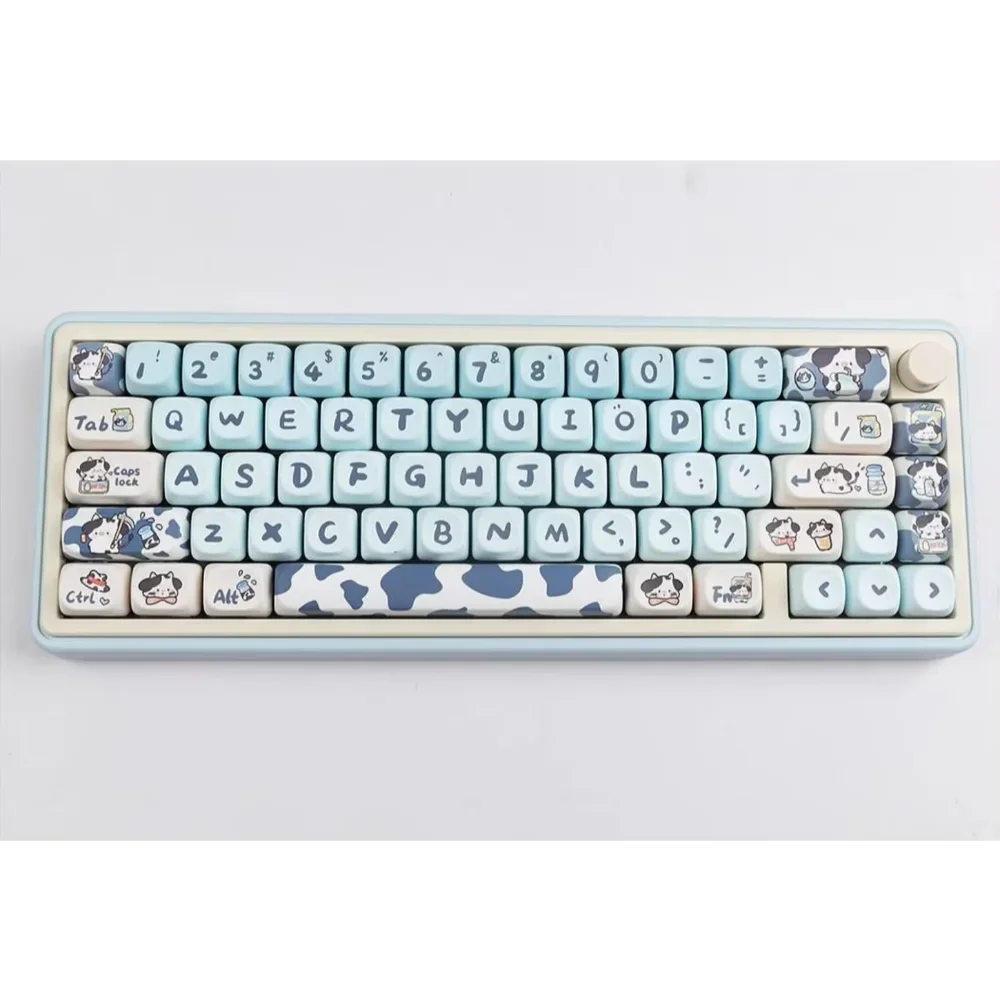 Gradient Cow MOA Keycaps PBT 142 Keys Heat Sublimation Cute Ranch for 60/84/98/108 Mechanical Keyboards