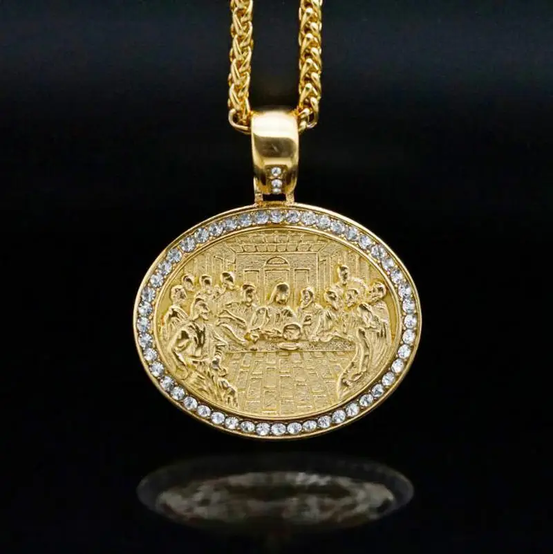 Stainless Steel Gold Plated Pendant with Dot Drill Design - the Last Supper Theme Jewelry Accessory