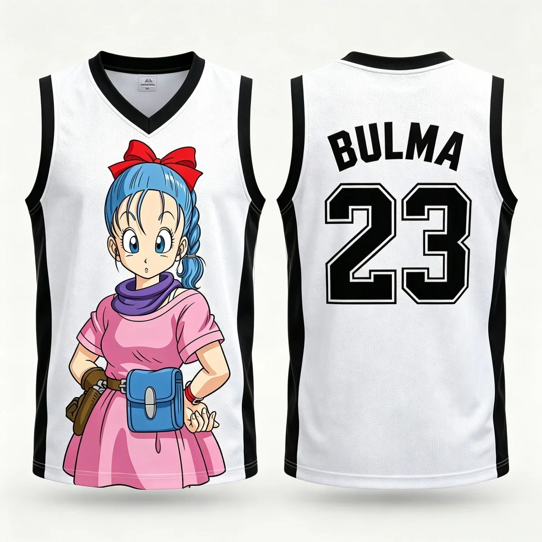 2026/27 Dragon Ball Bulma Nr. 23 Basketball-Anzug Eltern-Kind 3D-Druck Sport-Tanktop Weiß Rosa Anime Streetwear Atmungsaktiv – Detail 9