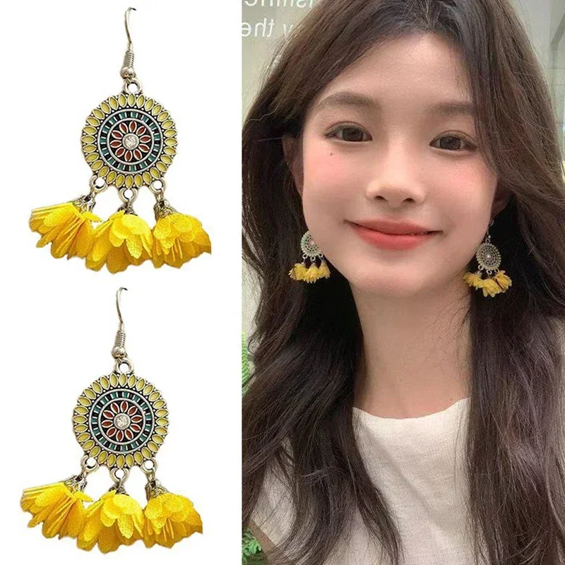 لطيف الصيف زهرة الأقراط اليدوية عطلة البوهيمي الأقراط مبالغ فيها الشاطئ النساء مجوهرات الطرف