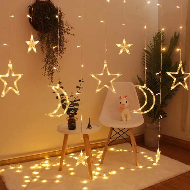 Imagem -02 - Moon Star Natal Ramadan Ano Novo 2023 Decoração Festão Led Fadas Cordas Luzes Garland Cortina para Quarto Casamento Home Decor