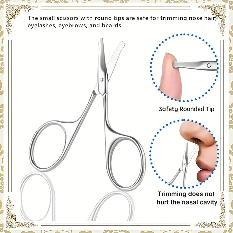 Multifunctional Small Scissors with Round Tips. Featuring Curved Blades Stainless Steel Nose Hair Scissors Eyebrow Scissors