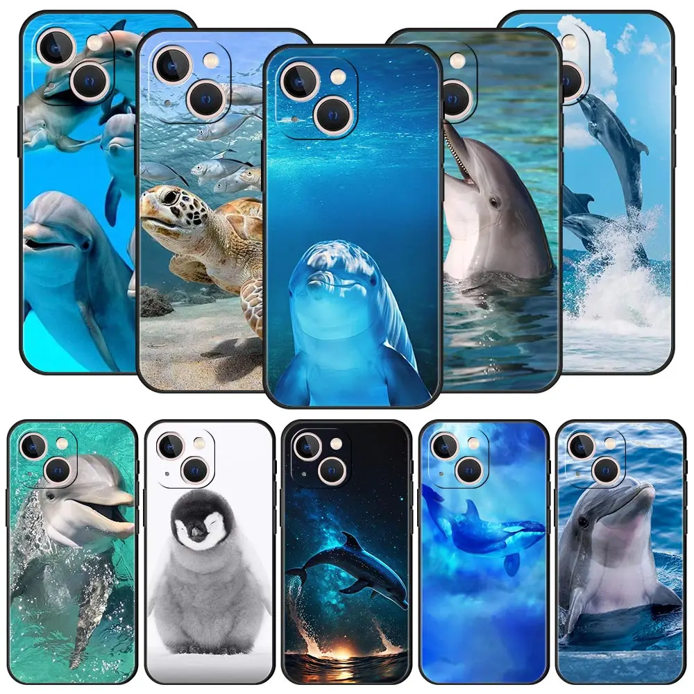 Ocean Animal Dolphin Luxury Phone Case For iPhone 11 14 15 Pro MAX 12 13 Mini 7 8 Plus X XR XS MAX SE Silicone Shockproof Cover