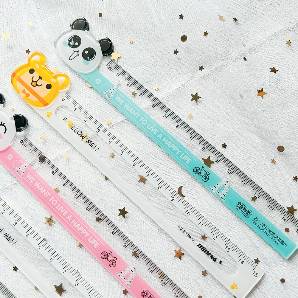 2PCs Kawaii Stationery Panda Cat Cartoon Kids Ruler Schule Cute Desk Accessories School Rule Bear Transparent Ruler School Items