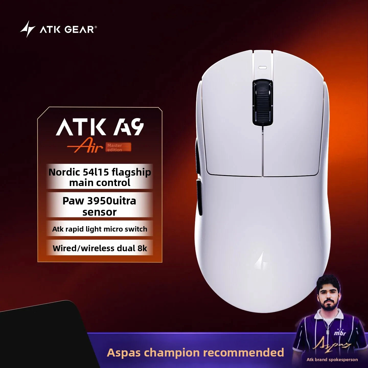 ATK A9 Air Ultimate 2.4G ワイヤレスマウス 軽量 Paw3950 ウルトラ