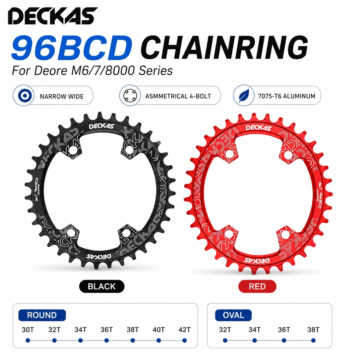 Deckas 96BCD Chainring Round Oval 30T 32T 34T 36T 38T 40T 42T