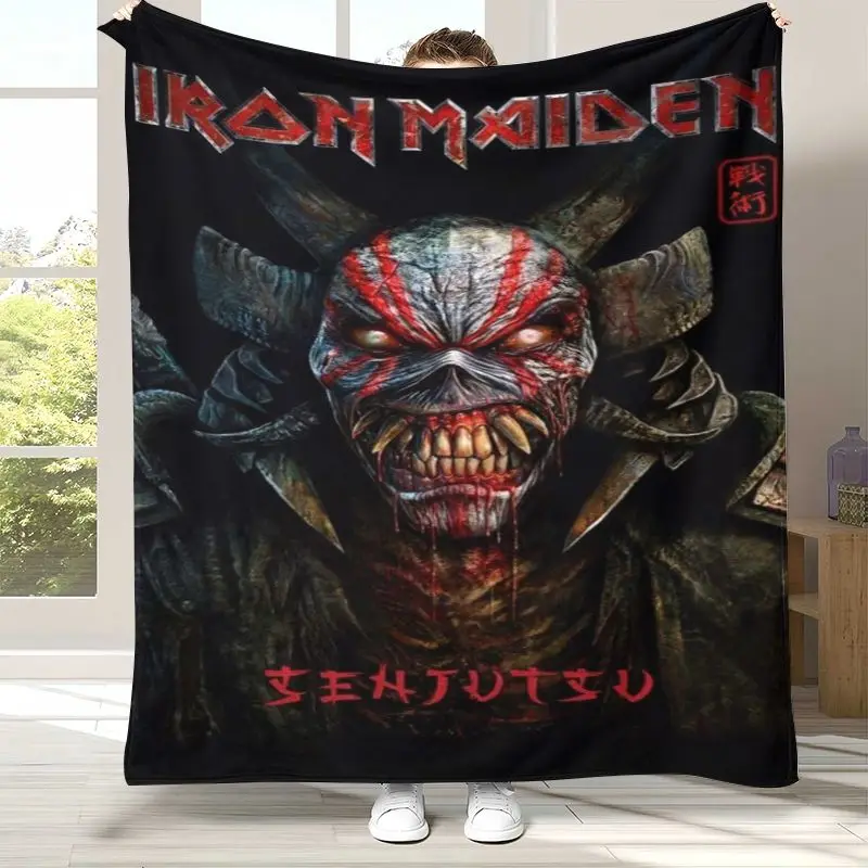 Vintage Eddie I-Iron M-Maiden Cartoon Sign Flannel Throw Blanket,Cozy Blanket for Bed,Sofa,Living Room,Picnic,Camping,Home Decor