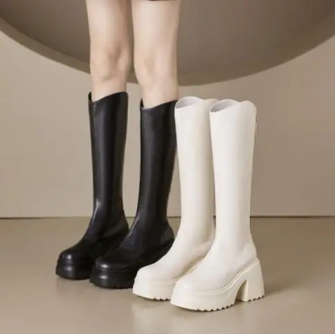 Women's High Heel Long Boots 10cm Thick Bottom Heavy Heel Autumn New Style Small Size Brown Long Tube Knight Boots