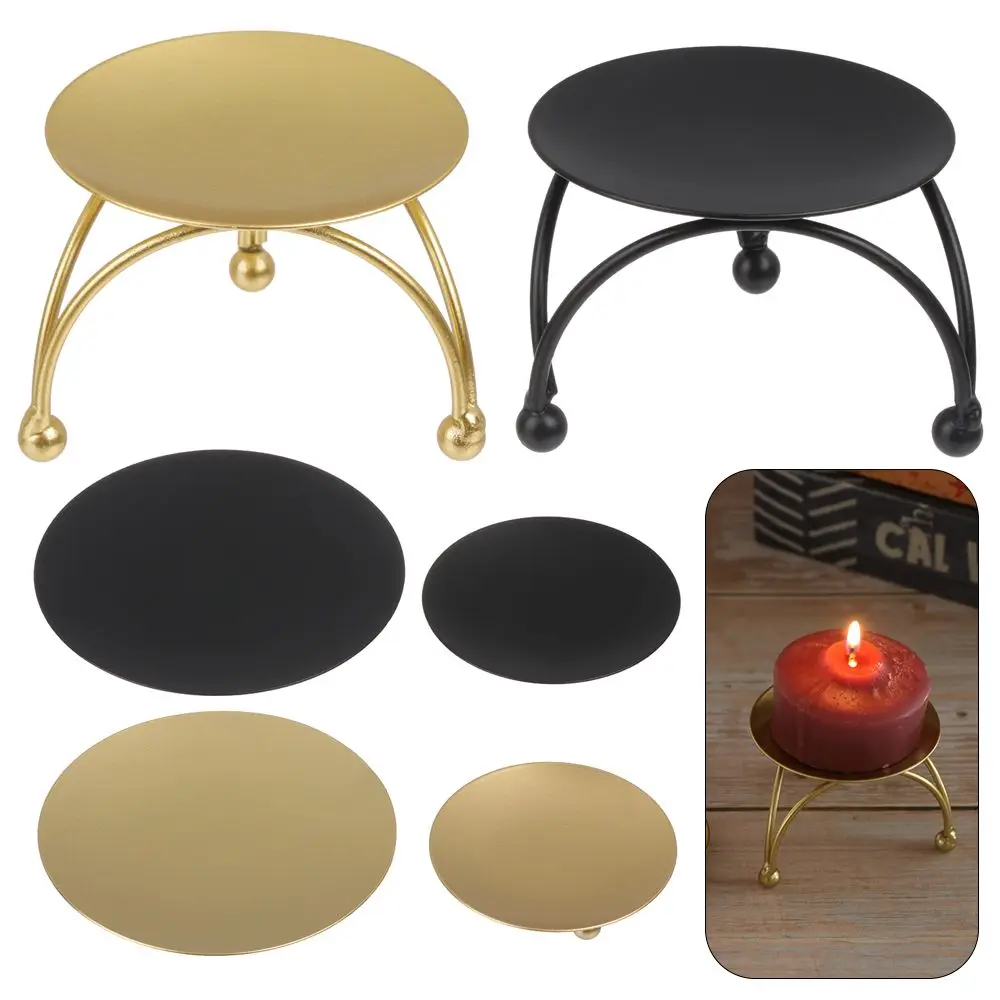 Gift Wedding Ornament Home Decoration Wrought Iron Craft Candelabra Round Plate Candlestick Candle Holder