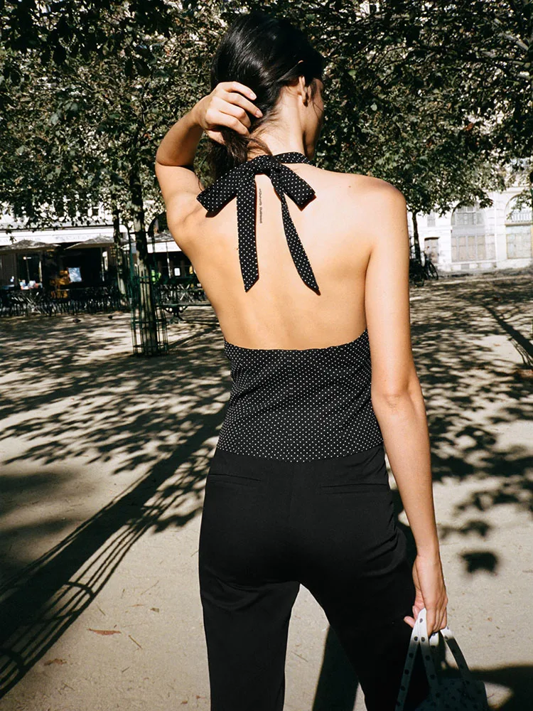 

Лето 202, женская майка в горошек, дизайн с бретельками в этническом стиле, сценический костюм, модный невдаемый