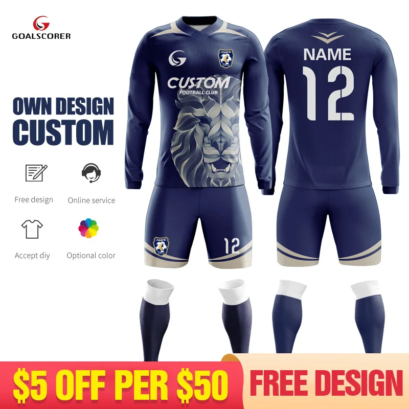 

Custom Design Sublimation Men Big Size Vneck Round Neck Long Sleeve Soccer Jersey Sets Culb Football Team Goalkeeper Shirts M910