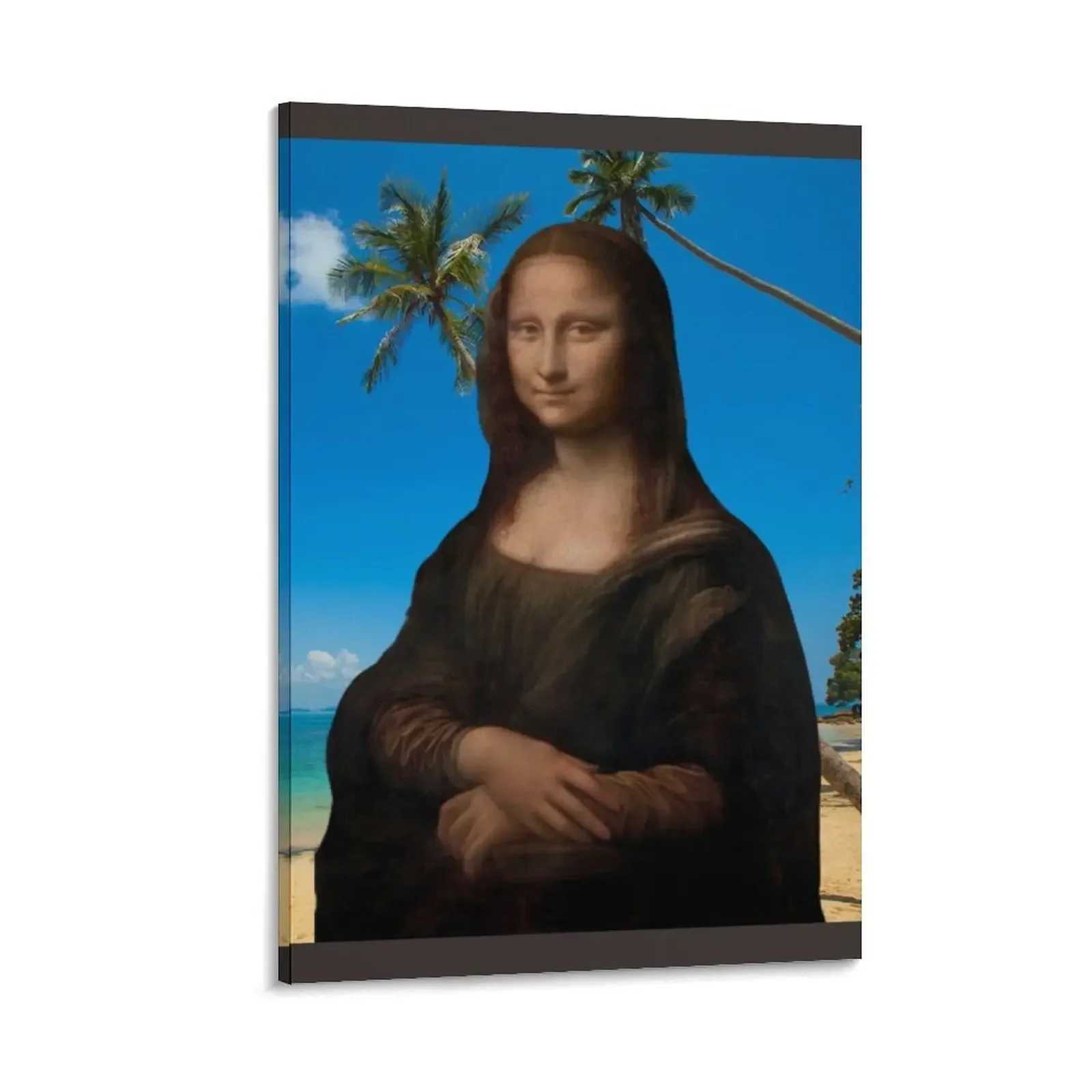 

Funny Mona Lisa Art with Funny Background Beach Shore Stickers, Wall art, Mona Lisa at the Beach Leonardo da Vin Canvas Painting