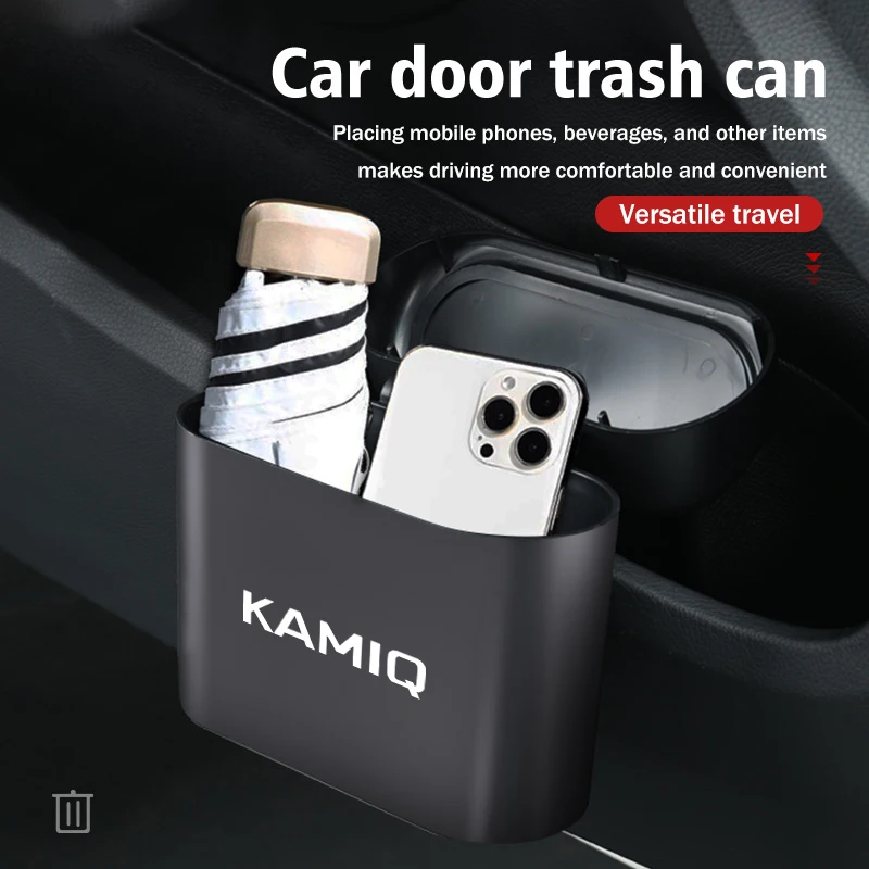 Car Door Hanging Trash Can Storage Box Auto Accessories For Skoda Kamiq MK3 Kodiaq Karoq VRS Octavia 2 3 Fabia Superb