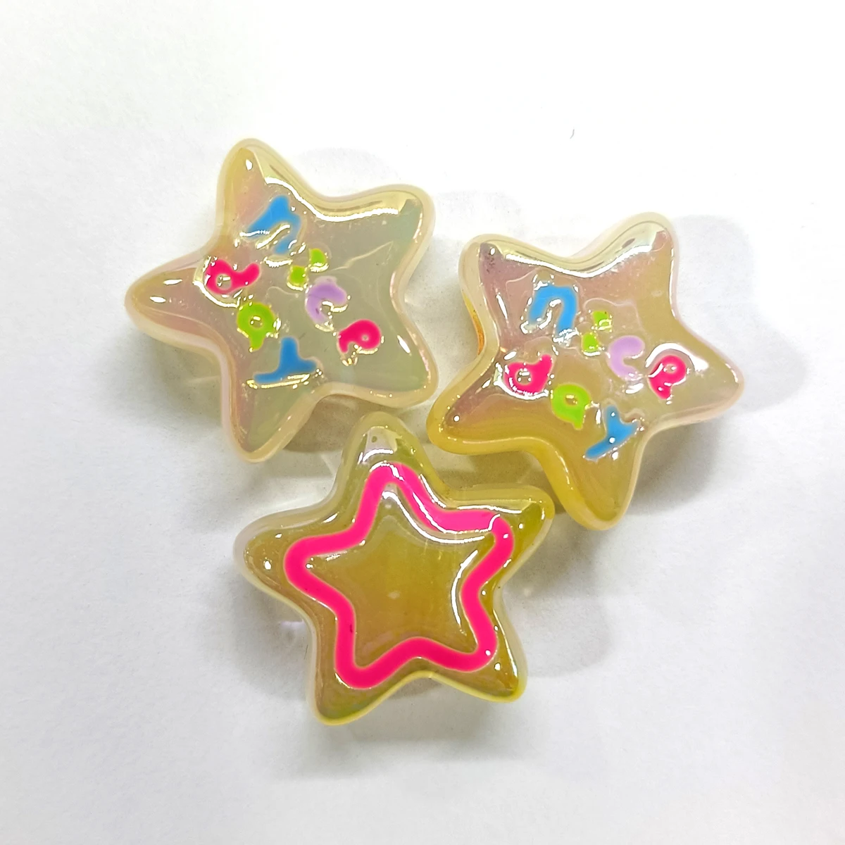 10pcs Hand-Painted Jelly Color Transparent Acrylic Beads Star Starfish Perforated for DIY Bracelet Pen Accessories jewelry