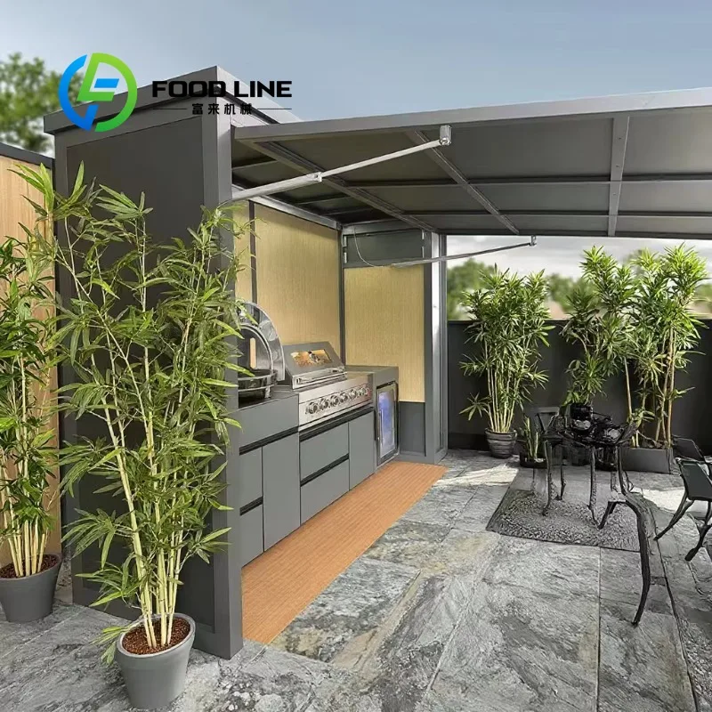 Customized Waterproof Stainless Steel Outdoor Kitchen With Shed Built-in BBQ Grill For Garden Backyard