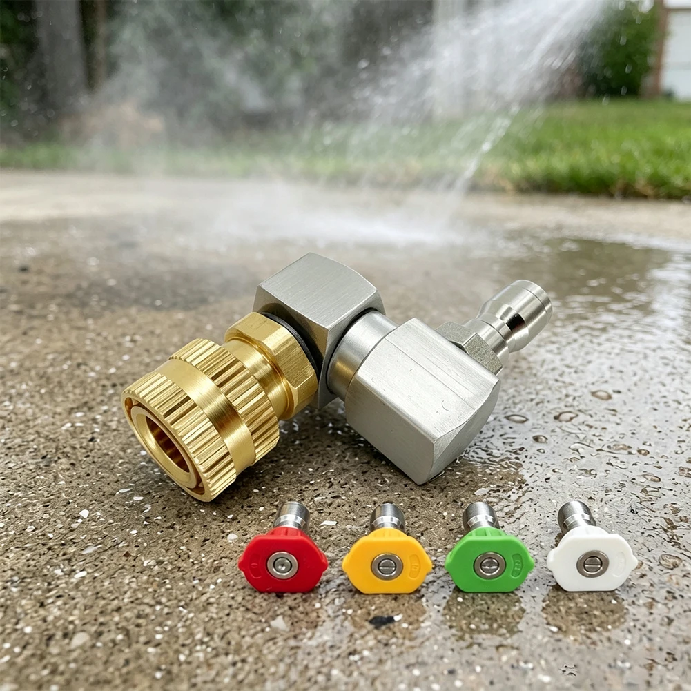1/4 Inch Quick Connect High Pressure Washer Swivel Adapter with 360 Degree Rotation and 4 Nozzles for Reliable Performance