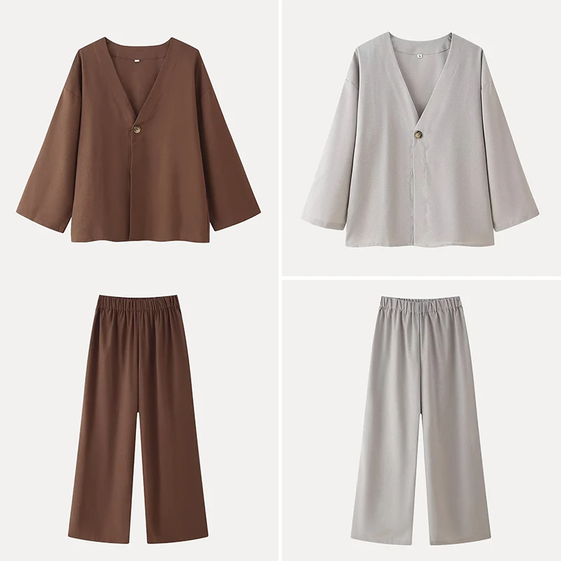

2025 Summer New Women's Cotton Linen Pure Color Casual Faion Set Ele Daily Wear Polyester Fiber Student orm Workwear