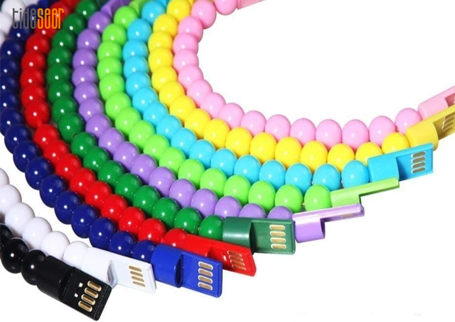 

500pcs Beads Bracelet USB Charging Cable For iPhone 13 12 XS Max X Samsung Huawei Micro Type C Phone Charge Cables Data Cord