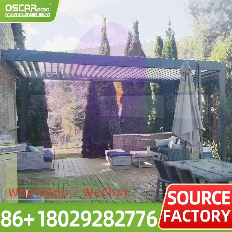Premium Patio Aluminum Alloy Louvered Roof Gazebo Waterproof Modern Hardtop Canopy for Backyard Villa Europe North Americapergol