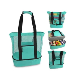 Picnic Basket Portable Insulation Lunch Bag Picnic Net Beach Handbag Double Layers Tote Food Beverage Storage Travel Storage Bag