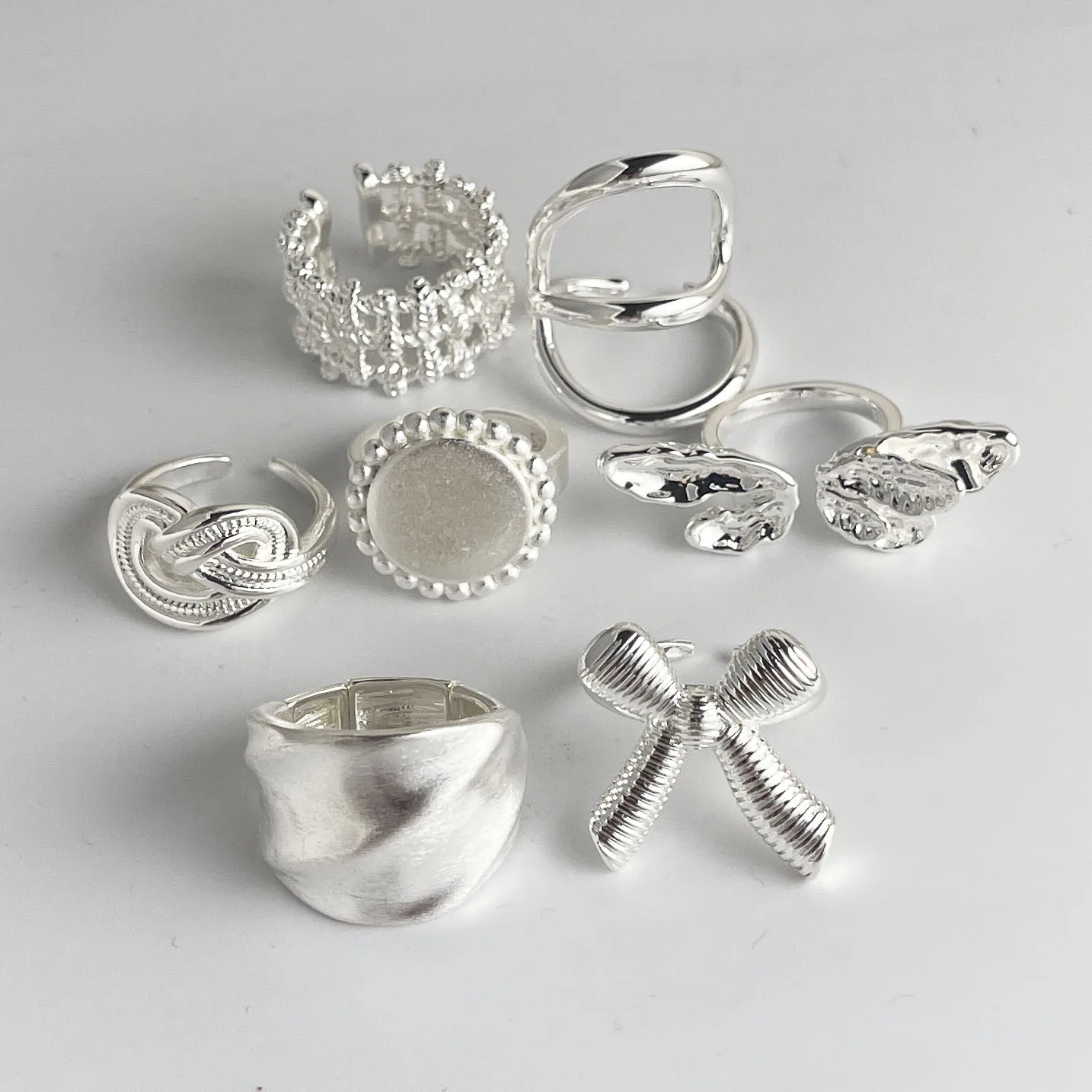 925 Sterling Silver Rings For Women Geometric Fine Jewelry Finger Adjustable Simple Bow Shape Ring For Party Birthday Gift
