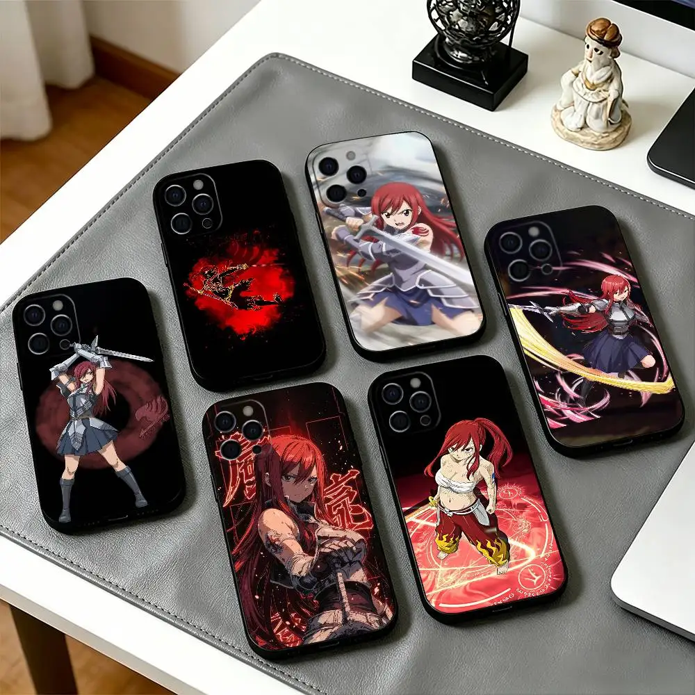 

Anime F-Fairy Tail E-Erza Phone Case For iPhone 17,16,15,14,13,12,11 Plus,Pro Max,XS,Soft Silicone Black Cover