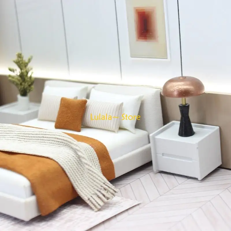 Y4QA Creative 1/20 Scale Miniature Bedroom Furniture Realistic Double Bed Model Figurine with Beding Dollhouses Scene Decors - Image 4
