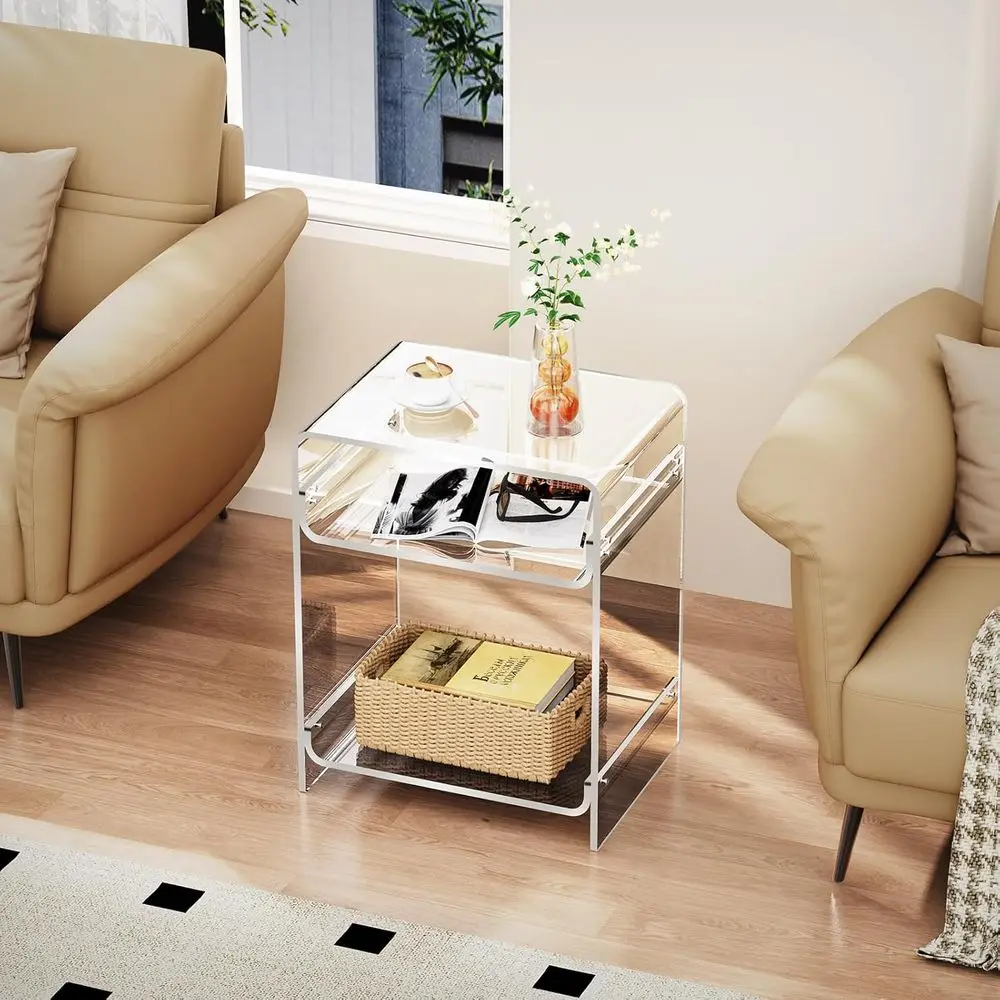 Mesa Lateral de Acrílico Transparente para Toca-discos com Armazenamento, 15,7x19,7x11,8 Polegadas