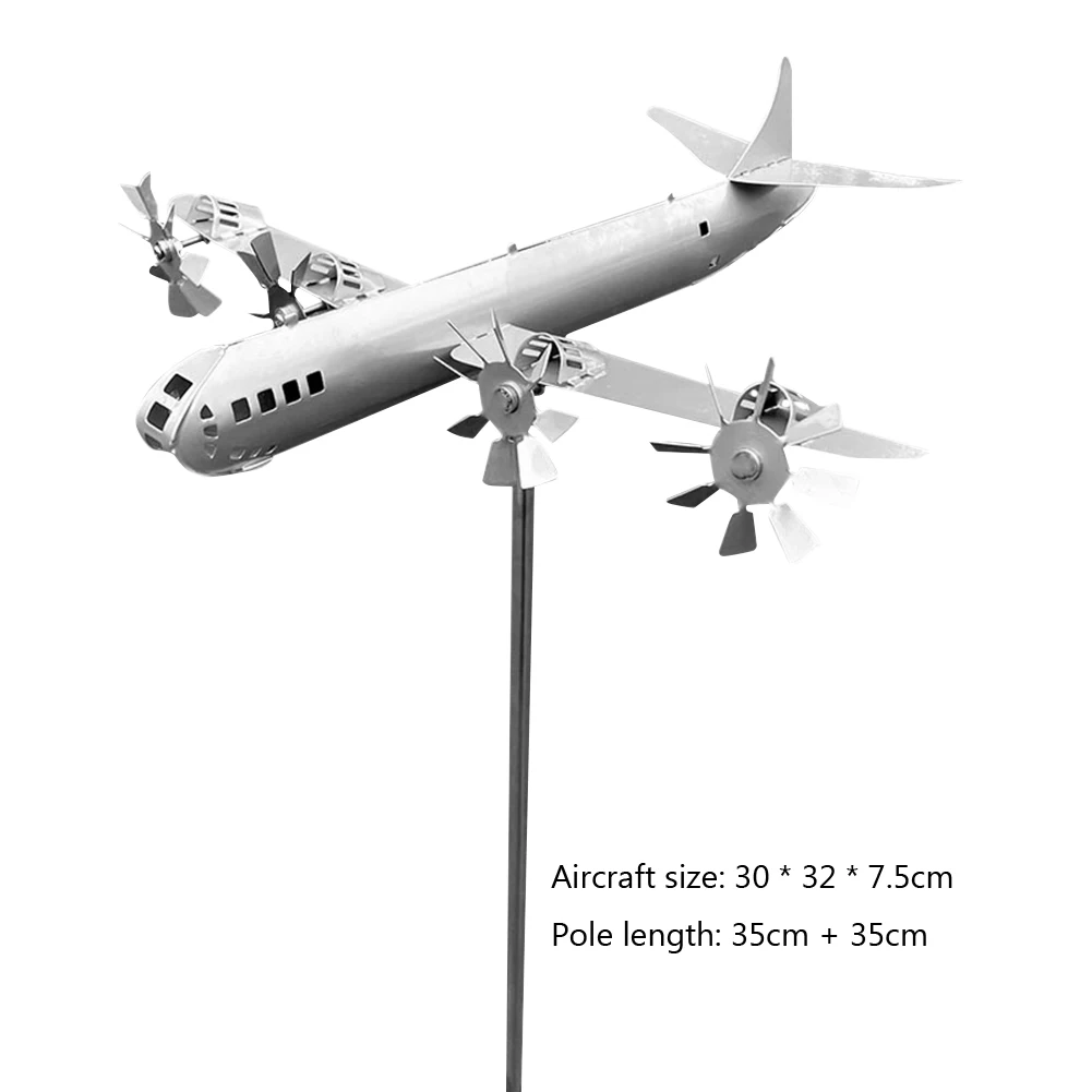 Metal Airplane Windmill 3D Super Fortress Aircraft Windmill Iron Airplane Windmill Sculpture for Outdoor Garden Decoration