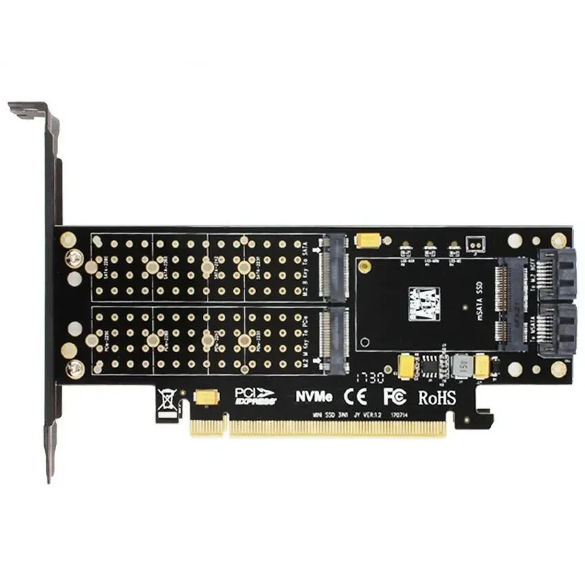 SK16 M.2 NVMe SSD NGFF TO PCI-E3.0 X16 adapter M Key B Key mSATA interface card Suppor PCI Express 3.0 3 in 1 dual 12v+3.3v