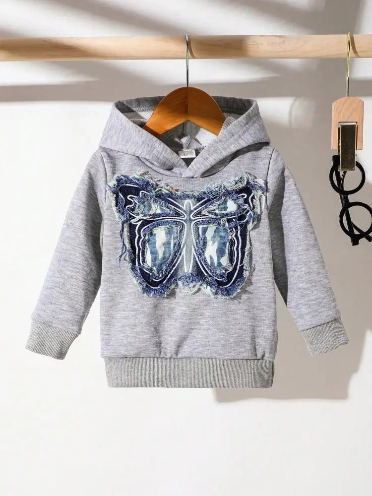 

Spring And Autumn New Long-Sleeved Hoodie Retro Fashion Style Butterfly Pattern Loose Children's Hooded Long-Sleeved Sweatshirts