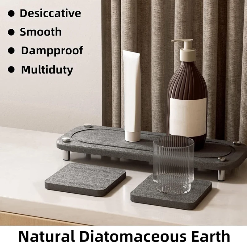 منظم مطبخ سريع الجفاف، مرتب، صينية حوض حجرية تحت حامل إسفنجة ممتص للأرض دياتومي سهل الاستخدام