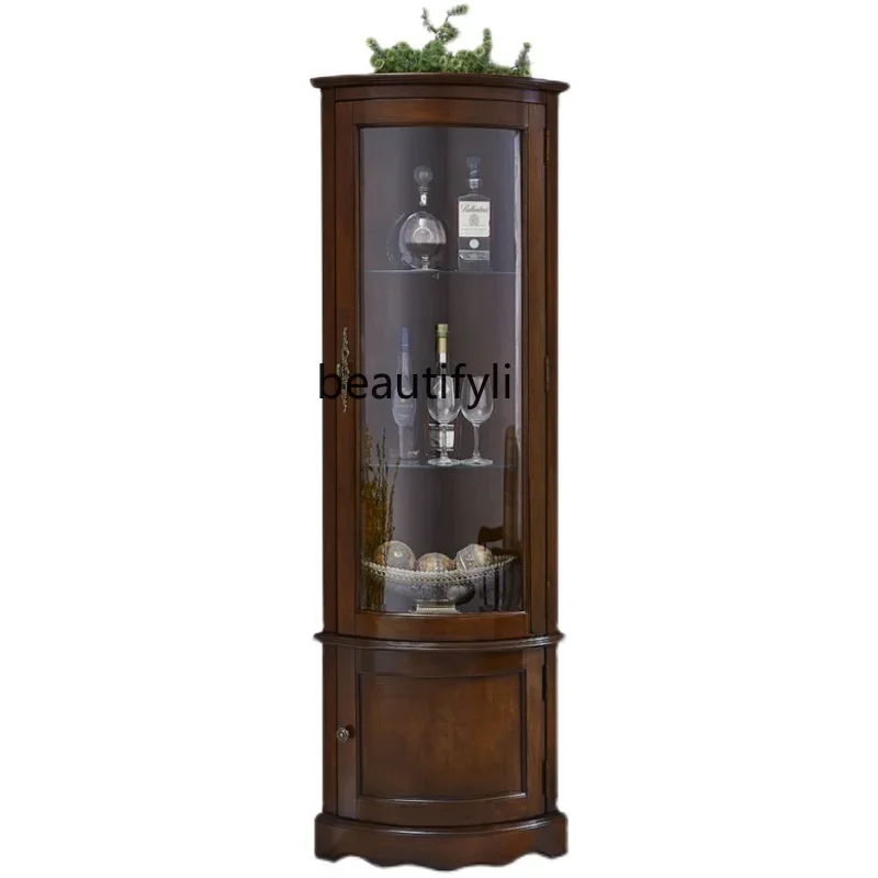 

American Light Luxury Solid Wood Corner Wine Cabinet Living Room Simple Triangle Corner Glass Locker