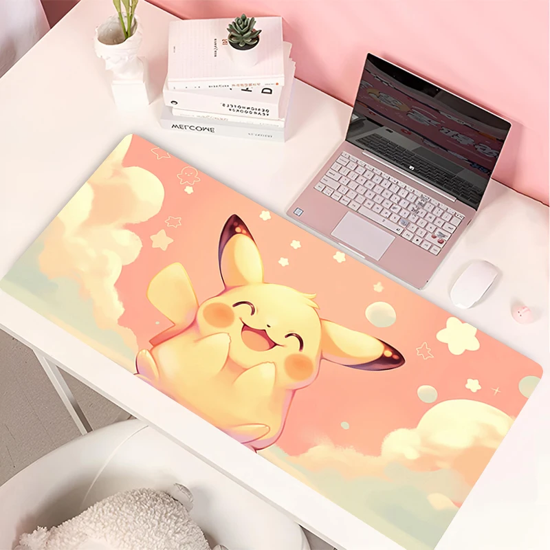 Kawaii Desk Mat Anime Cartoon P-Pikachus Keyboard Non-Slip Mouse Pad Laptop Office HD Printing Mousepad Extended Rubber Carpet