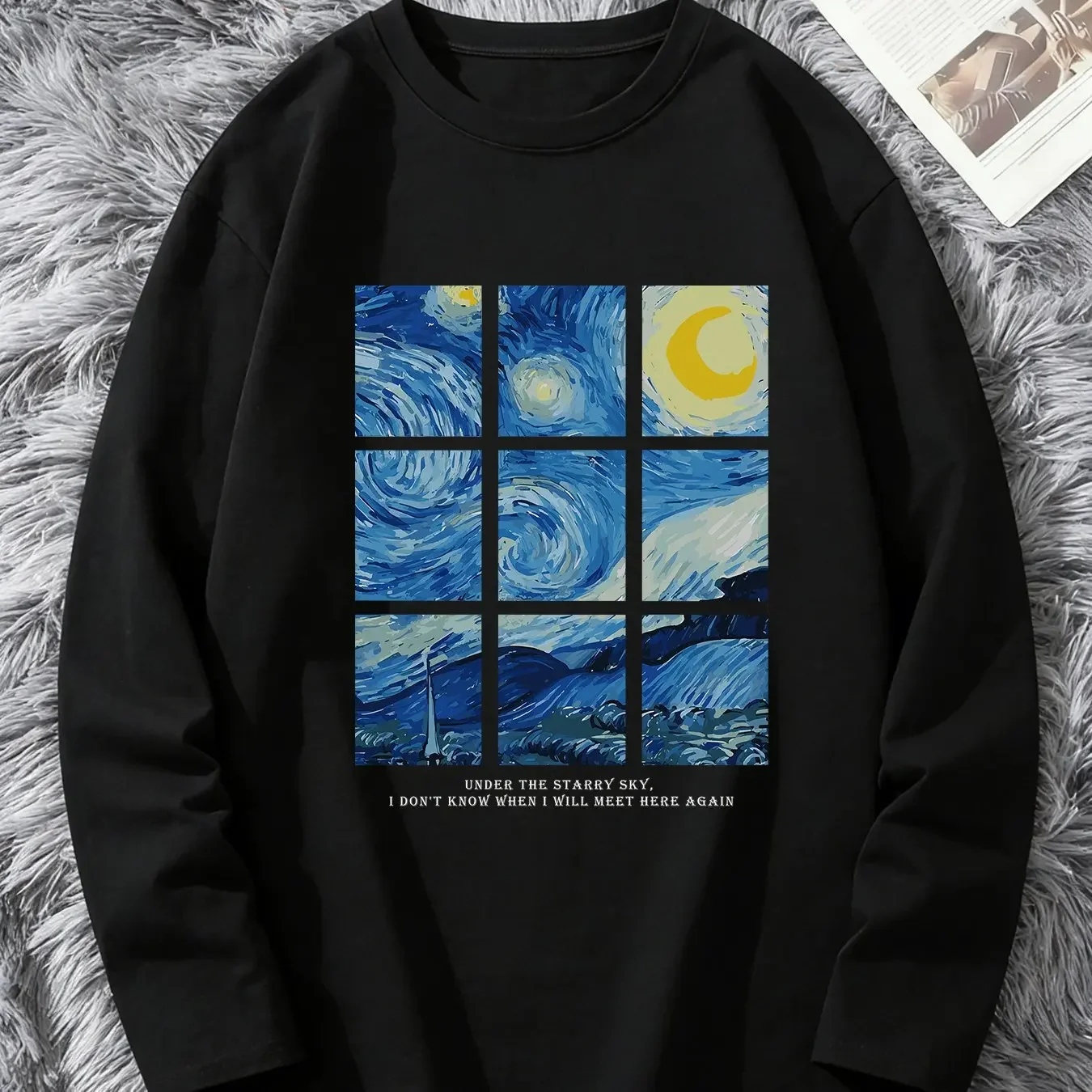 New 100% pure cotton autumn men's and women's long sleeved T-shirt, featuring Van Gogh's 