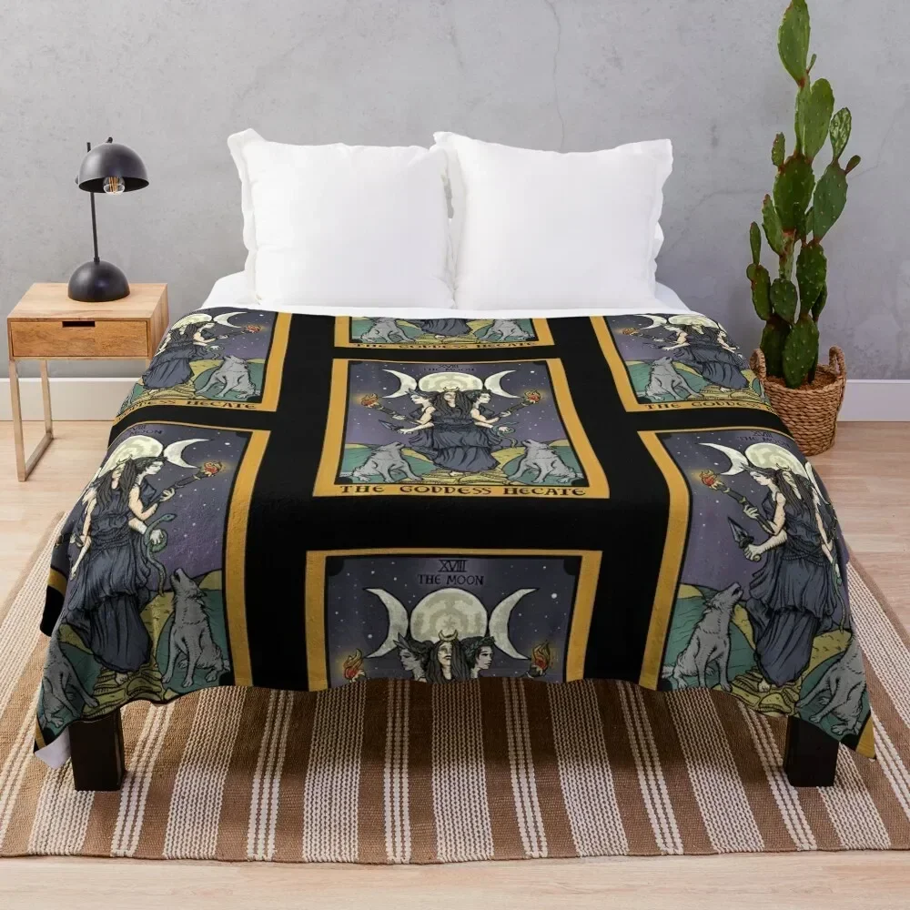 

The Goddess Hecate The Moon XVII Tarot Card Throw Blanket Cute Plaid wednesday Plaid on the sofa Blankets For Bed Blankets