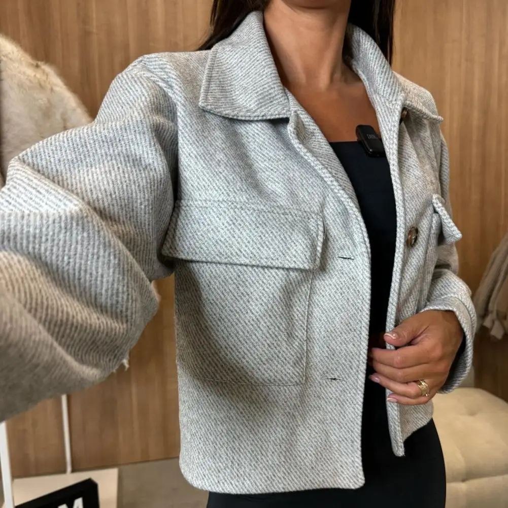 Women Coat Stylish Windproof Women's Jacket with English Style Collar Chest Pockets Single-breasted Overcoat for Commuting Daily