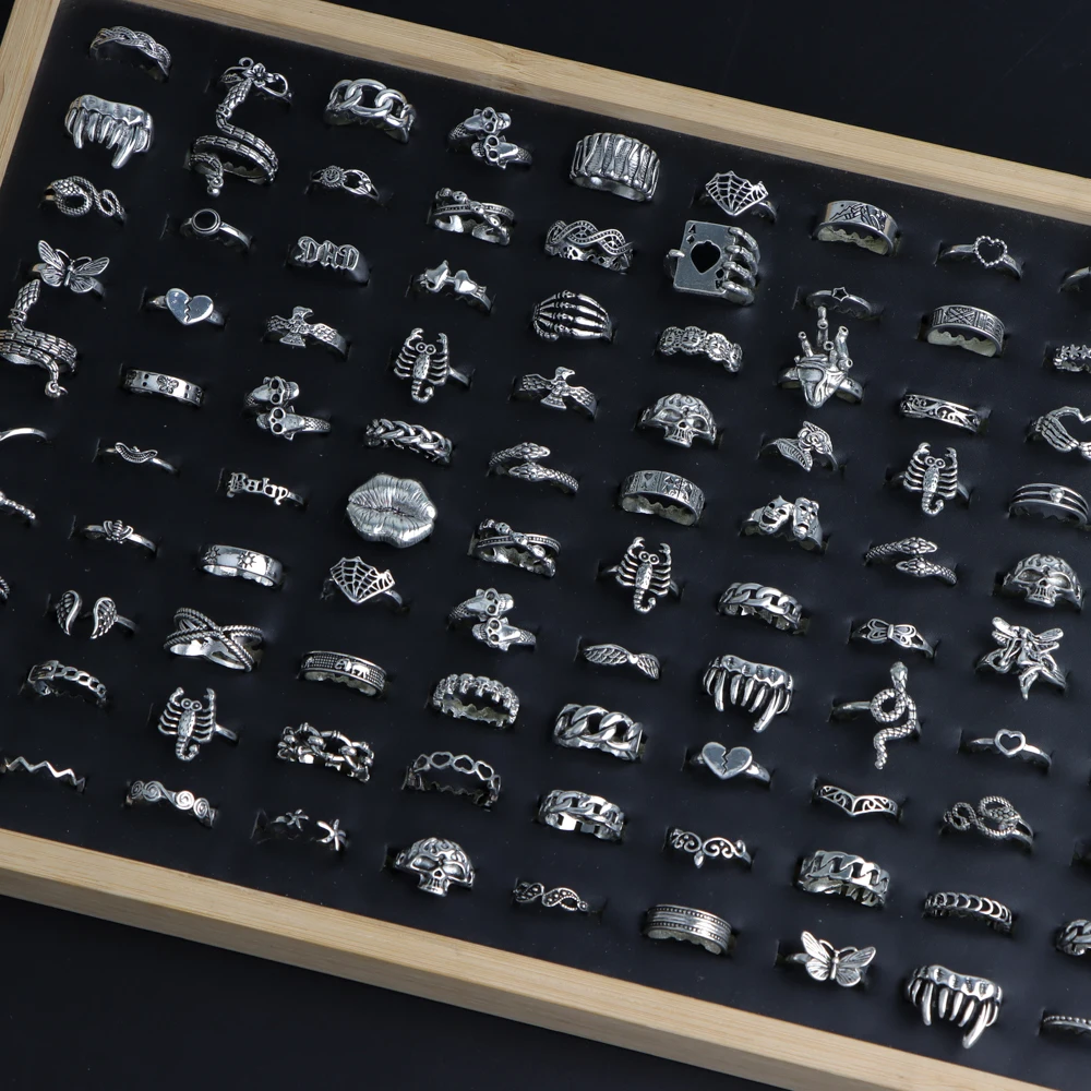 20/30/50 قطعة/الوحدة موضة جديدة خمر الشرير القوطية خواتم للنساء الرجال ريترو الحيوان هوب الهيب هدايا الحفلات فنجر مجوهرات مزيج نمط #5