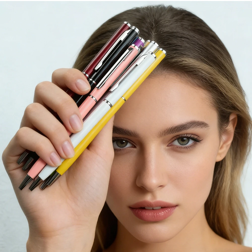 Metal Iron Slim Barrel Rotating Ballpoint Pens 0.7mm Black Ink Comfort Grip Writing Pens Business Office School Stationery