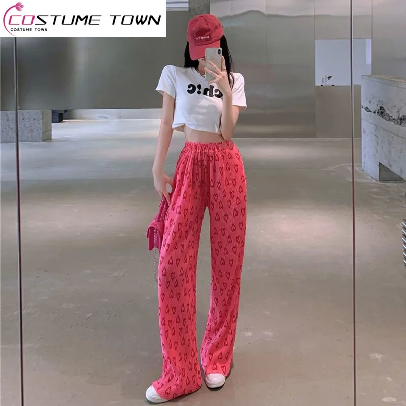 

Summer New Network Red Fashion Set Women's White Short T-shirt Top+High Waist Casual Wide Leg Pants Two Piece Set Fashion