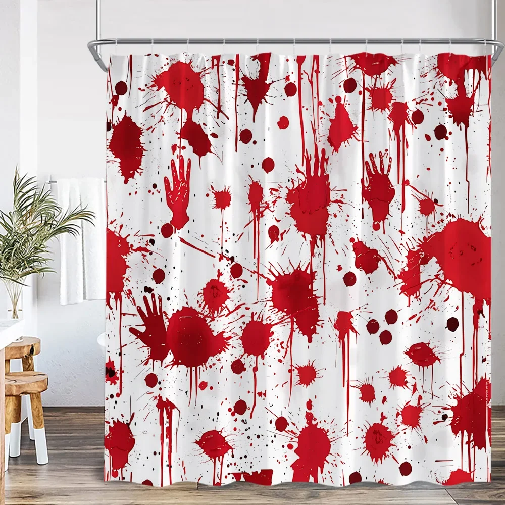 Bloody Handprint Shower Curtain Dripping Blood Halloween Scary Horror Theme Bathroom Decor Spooky Halloween Bathtub Curtain