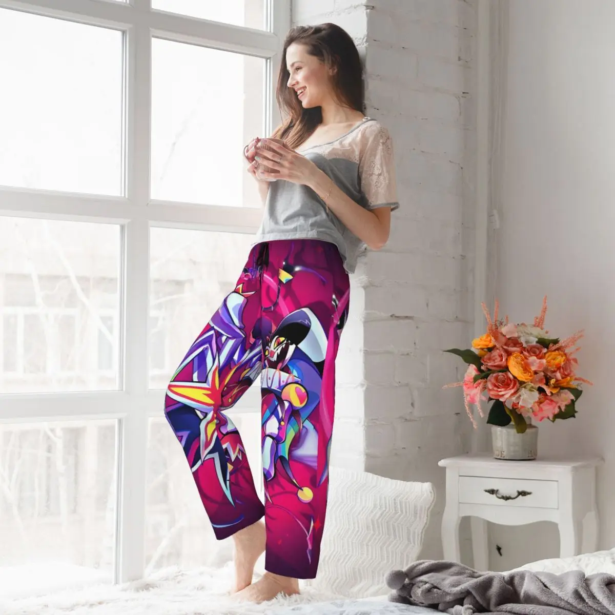 Pantaloni da pigiama personalizzati Hazbins Anime Hotels Pantaloni da notte elasticizzati per il sonno da donna con tasche