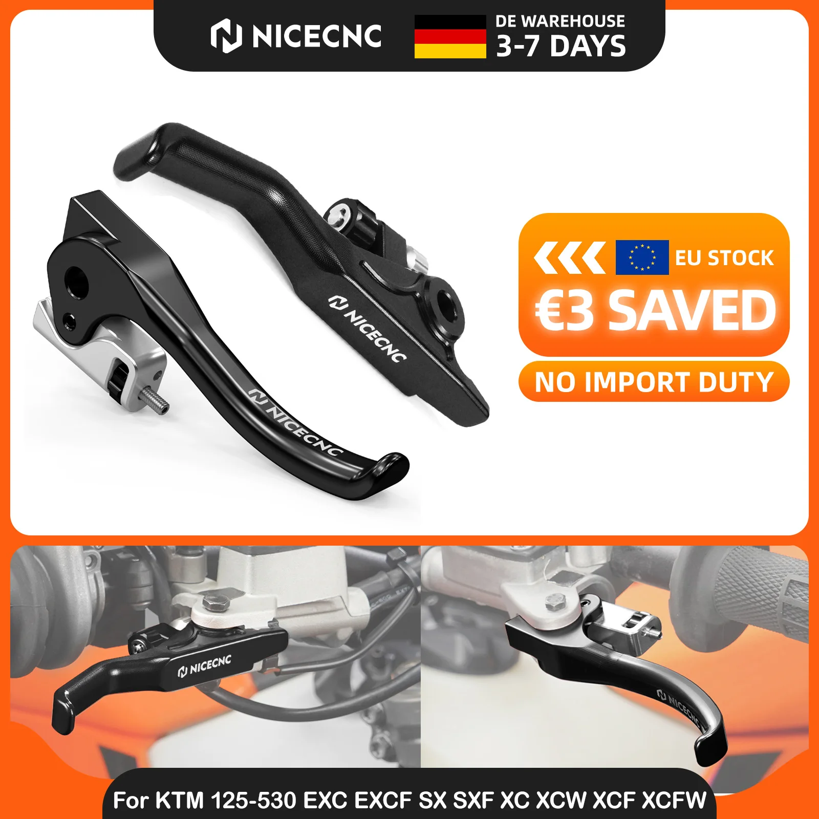 Image of (EU-Lager) Für KTM EXC 300 EXC-F 350 SX 125 SXF 450 2014-2025 Sherco SE 300 R Husqvarna Triumph Kurzer Bremshebel Kupplungshebel