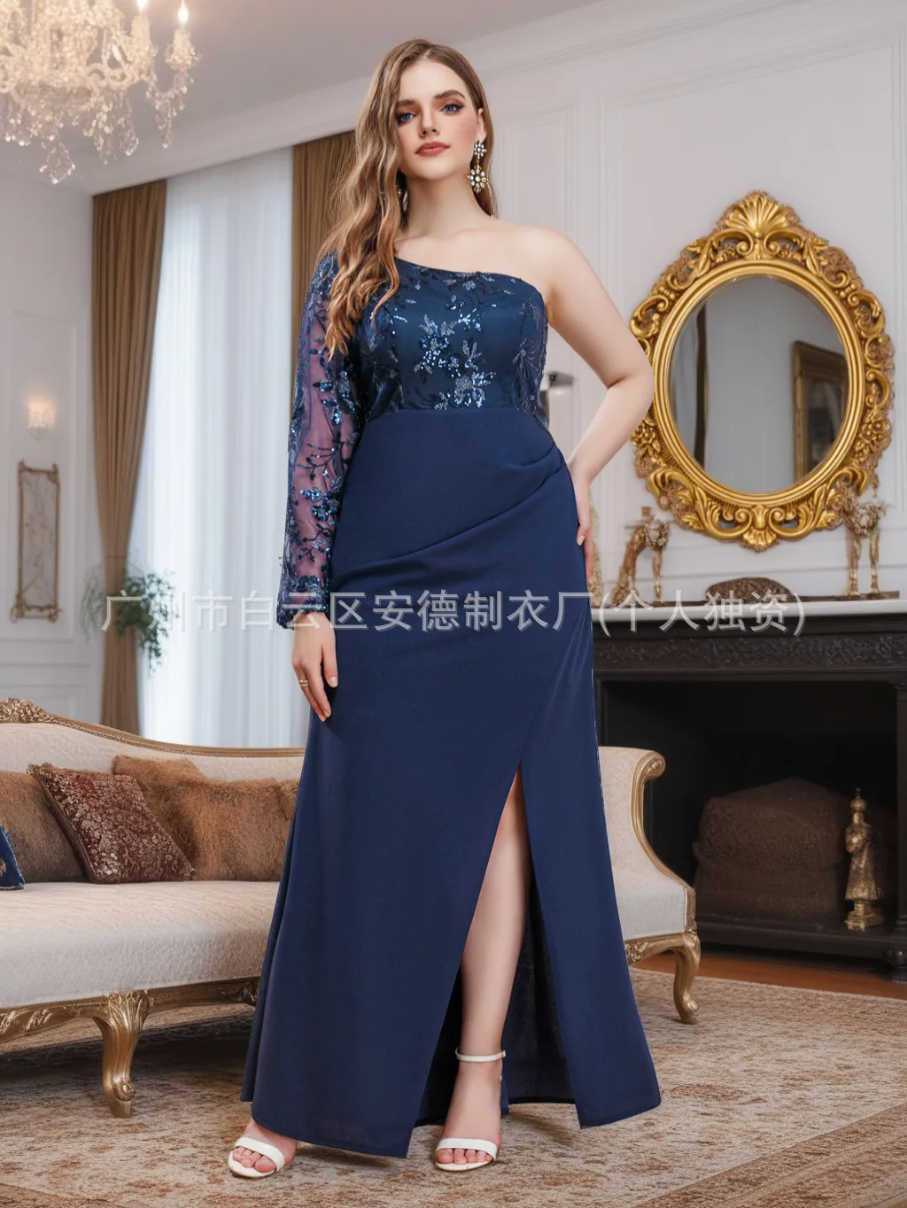 Robe de demoiselle d'honneur brodée en maille pailletée pour femmes, surdimensionnée, épaule unique, avec fente, Design, fête d'été, élégante, décontractée, Y2k