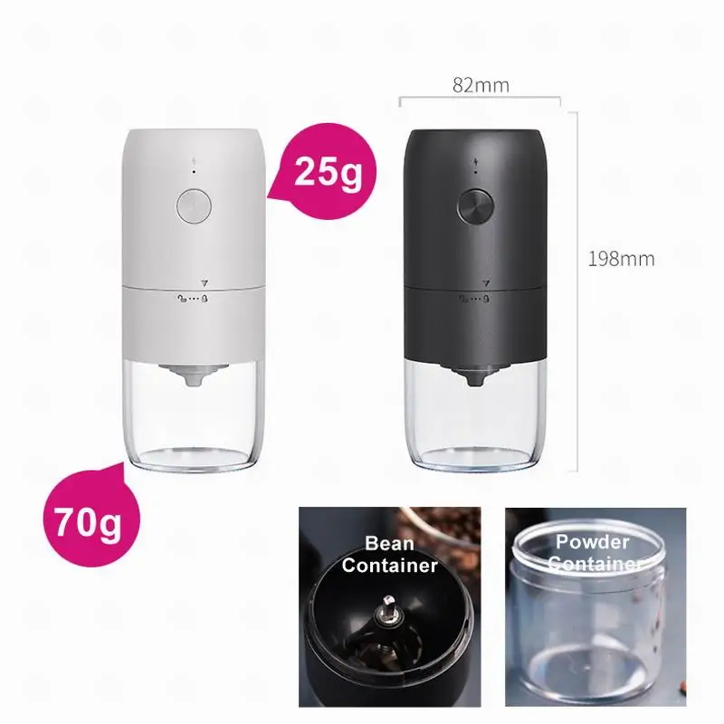 Electric Coffee Bean Grinder Rechargeable Portable Home Made Coffee Stainlesss Steel Grinder Adjustable Coarseness