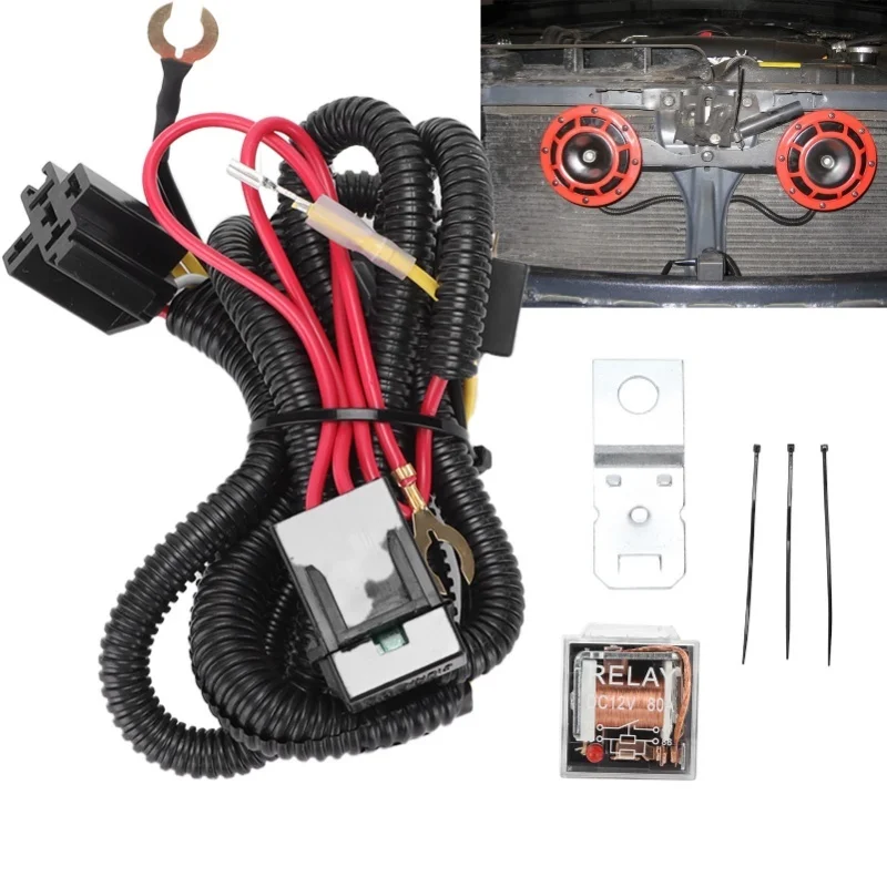 E2 12V Horn Wiring Harness Relay Kit Set For Car Truck Grille Mount Blast Tone Car 12V Modified Horn Wiring Harness Relay Kits