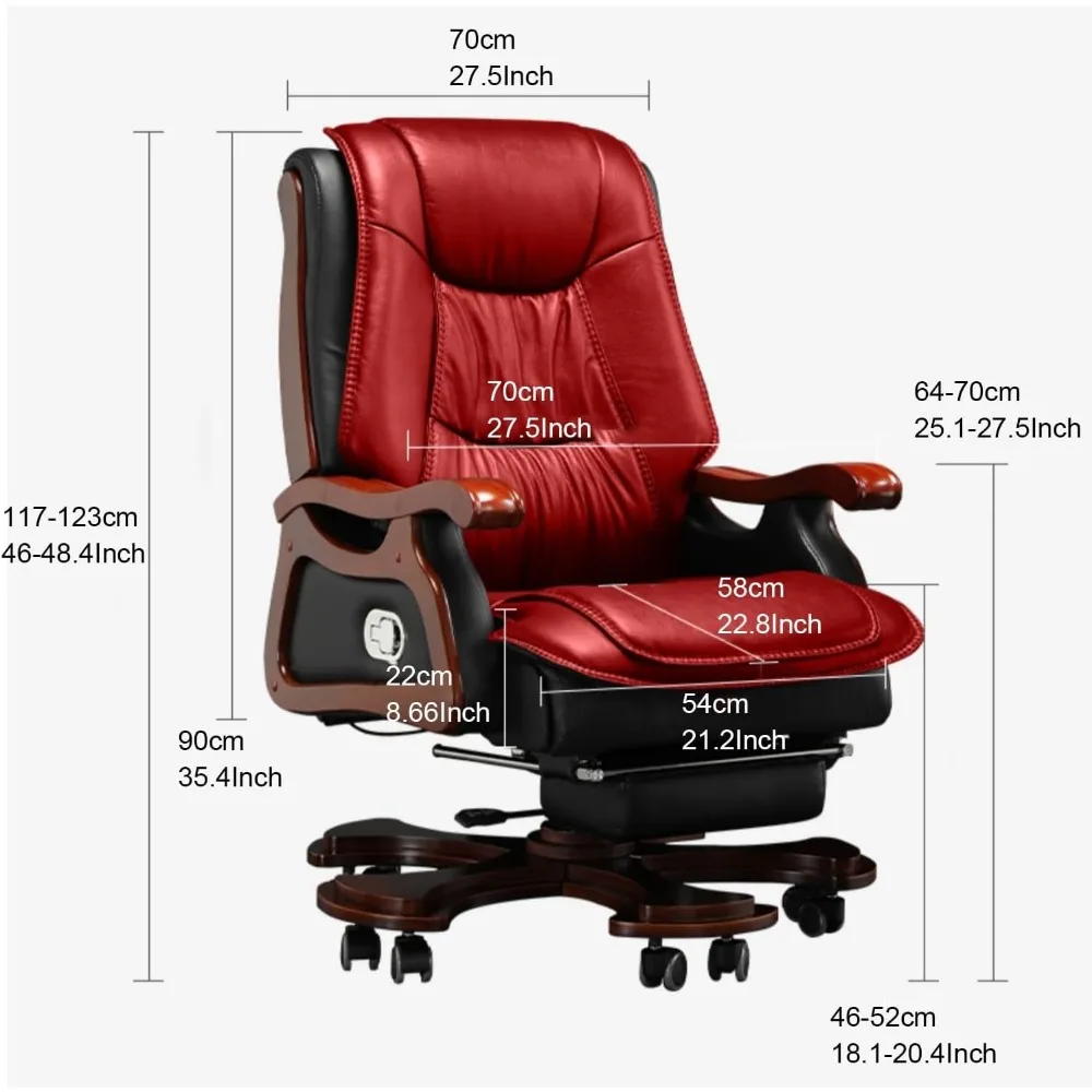 

Office Chair, Genuine Leather Swivel Chair,Ergonomic Executive Computer Chair Casters Adjustable Back and Retractable Footrest