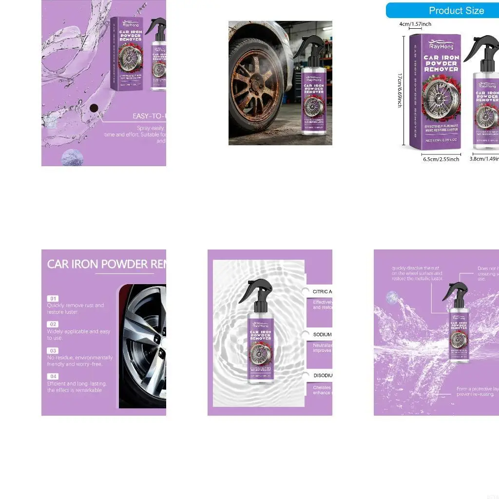 100Ml Wheel Rust Remover Sprays Auto Iron Powder Remover For Quick Car Parts Cleaning And Maintenance Easy to Use D7YA